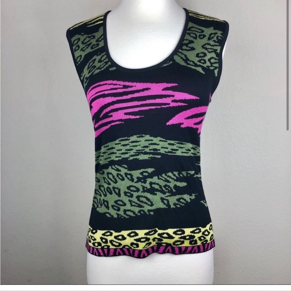 Cache Y2K 90s Multicolor Animal Print Cheetah‎ Sleeveless Knit Top Size Medium